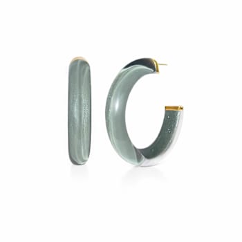 14K Yellow Gold Over Sterling Silver Medium Illusion Acrylic Hoops in Watercress