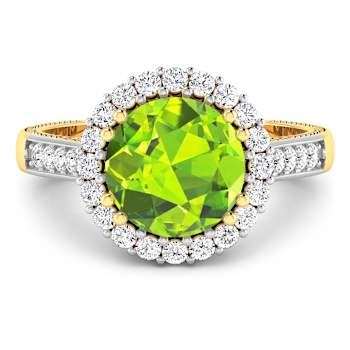 Round Green Peridot and Diamond 14K Yellow Gold Halo Ring 3.14 ctw