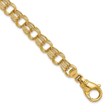 14K Yellow Gold Triple Link 9mm 7 Inch Charm Bracelet