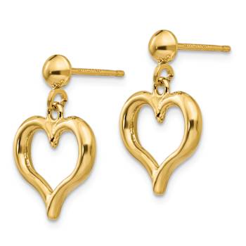 14k Yellow Gold Polished Heart Dangle Earrings