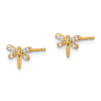 14K Yellow Gold Cubic Zirconia Dragonfly Post Earrings