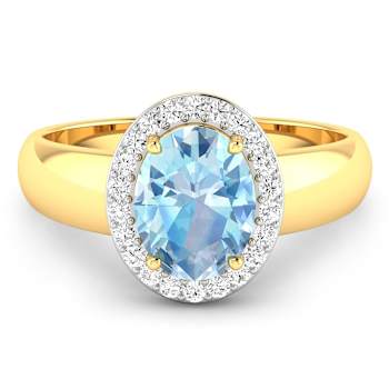 1.5ctw Blue Aquamarine and Diamond 14K Yellow Gold Halo Ring