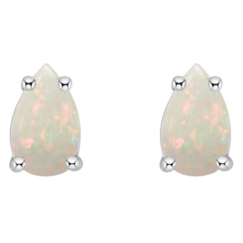 5x3mm Pear Shape Opal 14k White Gold Stud Earrings