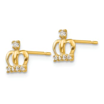 14K Yellow Gold Cubic Zirconia Crown Post Earrings