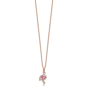 14K Rose Gold Over Sterling Silver Lab Created Ruby/Black Spinel/Cubic
Zirconia Flamingo Necklace