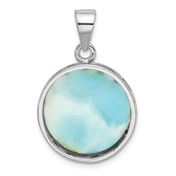Rhodium Over Sterling Silver Larimar with Palm Tree Pendant