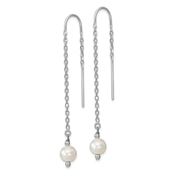 Rhodium Over Sterling Silver  6-7mm White Freshwater Cultured Pearl
Threader Earrings