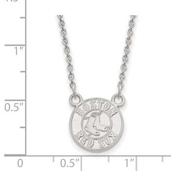 Rhodium Over Sterling Silver MLB LogoArt Boston Red Sox Pendant Necklace