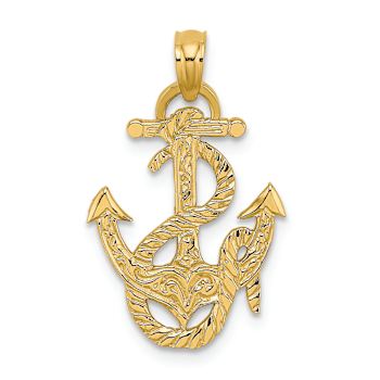 14k Yellow Gold Polished and Textured Anchor and Rope Charm