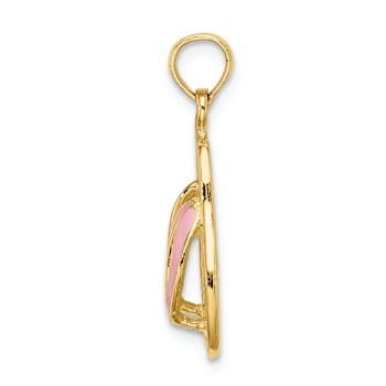 14k Yellow Gold 3D with Pink Enamel Double Flip-Flop Pendant