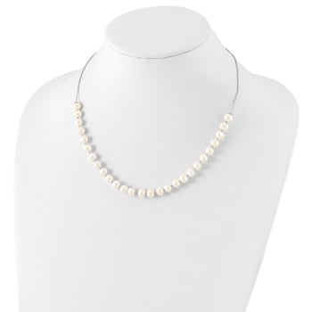 Rhodium Over Sterling Silver 7-8mm White Freshwater Cultured Pearl
Earring/Necklace Set