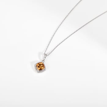 Yellow Cushion Citrine with Moissanite Accents Rhodium Over Silver
Citrine Pendant with Necklace