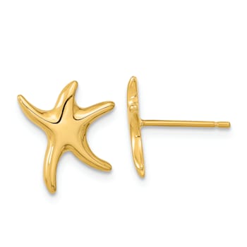 14k Yellow Gold Polished Starfish Stud Earrings