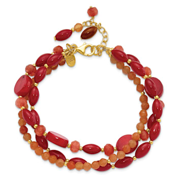 14K Yellow Gold Over Sterling Silver Aventurine/Coral/Jade 1-inch
Extension Bracelet