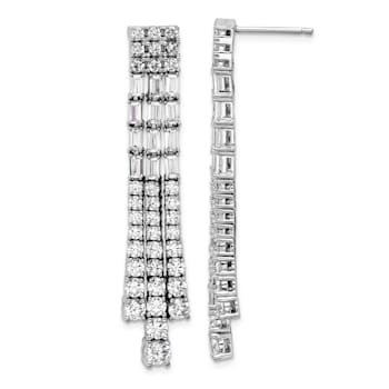 Rhodium Over Sterling Silver Polished Fancy 3-Row Cubic Zirconia Post
Dangle Earrings