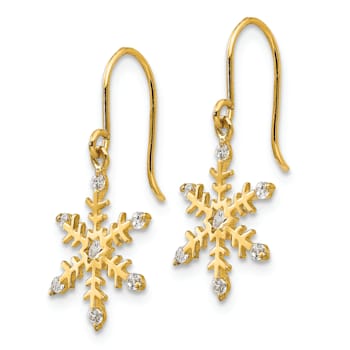 14K Yellow Gold Cubic Zirconia Children's Snowflake Dangle Earrings