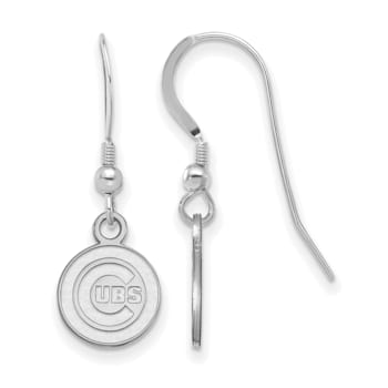 Rhodium Over Sterling Silver MLB LogoArt Chicago Cubs Dangle Earrings