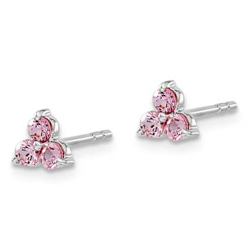 Rhodium Over 14K White Gold 3-stone Lab Created Pink Sapphire Triangle Earrings