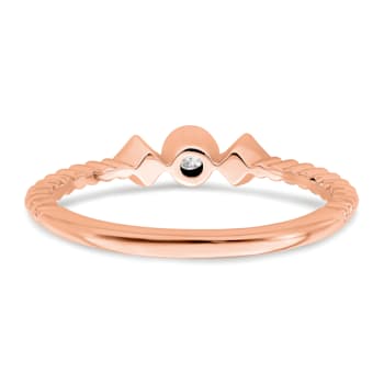 14K Rose Gold Scalloped Band Petite Round Diamond Ring 0.1ctw