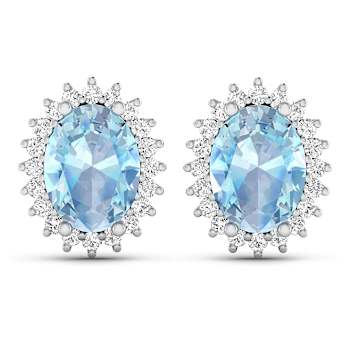 1.92ctw 14K White Gold Aquamarine and White Diamond Halo Earrings