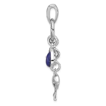 Rhodium Over Sterling Silver Oxidized Lapis Lazuli Dolphin and Starfish Pendant