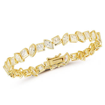 Rachel Zoe Mixed Shape CZ Tennis Bracelet in 14K Gold Over Sterling Silver
