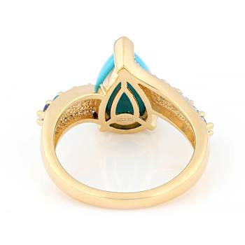 Turquoise, Tanzanite, Neon Apatite And White Zircon Ring In 18K Gold
Over Sterling Silver 0.34ctw