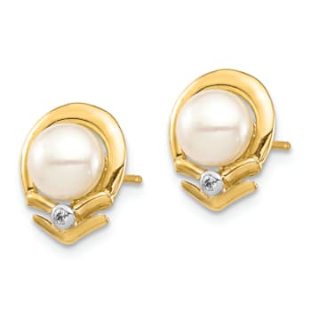 14K Yellow Gold 5-6mm White Button Freshwater Cultured Pearl 0.02ct
Diamond Post Earrings