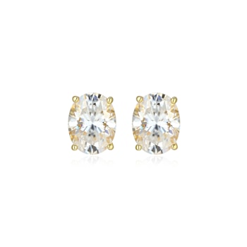 Oval Moissanite 14k Yellow Gold Over Silver Stud Earrings 4.20ctw DEW