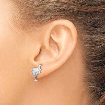 Rhodium over 14k White Gold White Charleston Palm Tree with Moon Stud Earrings