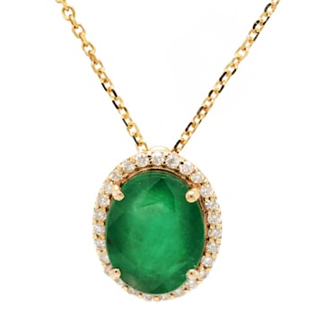 4.11 Ctw Emerald and 0.20 Ctw White Diamond Pendant in 14K YG