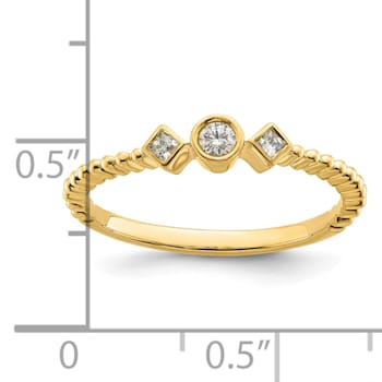 14K Yellow Gold Scalloped Band Petite Round Diamond Ring 0.1ctw