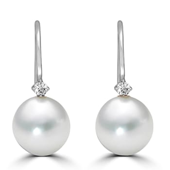 14KW  Earrings 0.13 ctw Diamond 10mm  Freshwater Cultured Pearls