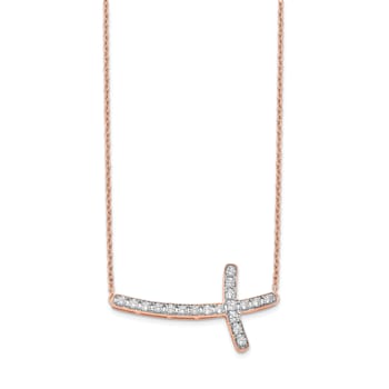 14K Rose Gold Lab Grown Diamond VS/SI GH, Sideways Cross 18 Inch Necklace