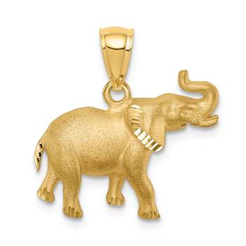 14k Yellow Gold Brushed and Diamond-Cut Elephant Pendant