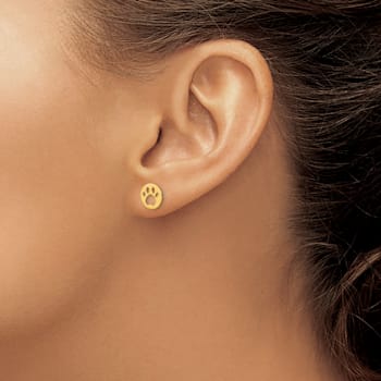 14K Yellow Gold Kids Pawprint Post Earrings