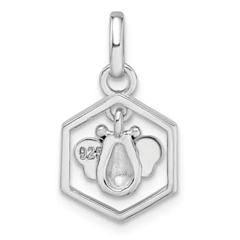 Rhodium Over Sterling Silver Polished Enameled Bee in Hive Children's Pendant