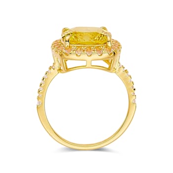 Lab Created Yellow Sapphire with White Topaz Accents 18K Yellow Gold
Over Sterling Silver Halo Ring
