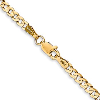 14k Yellow Gold 3mm Solid Open Concave Curb 24 Inch Chain