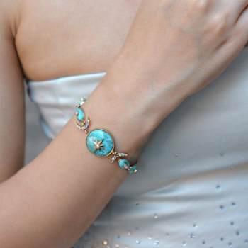 Barse Jewelry Blue Composite Turquoise Gold Tone Celestial Link Bracelet