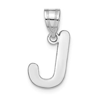 Rhodium Over 14k White Gold Polished Bubble Letter J Initial Pendant