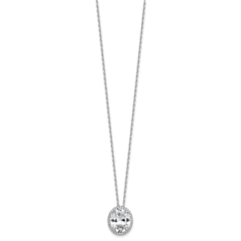 Rhodium Over Sterling Silver Fancy Oval Cubic Zirconia Halo With 2 Inch
Extension Necklace