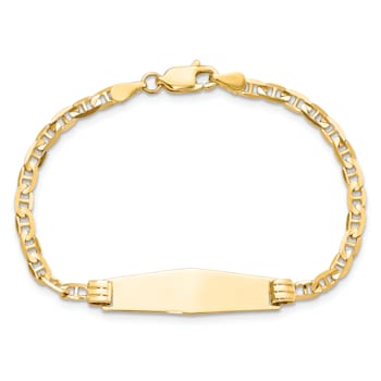 14k Yellow Gold Children's Soft Diamond Shape Mariner Link ID Bracelet