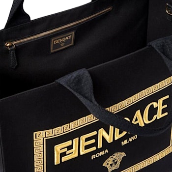 Fendi x Versace Fendace Black Canvas Convertible Large Shopping Tote