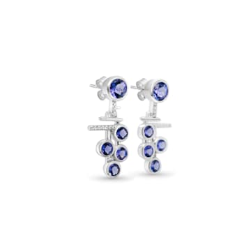 Round Tanzanite and CZ Rhodium Over Sterling Silver Earrings, 1.75ctw