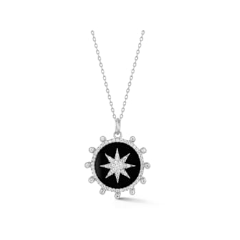 Sterling Statements Rhodium Over Sterling Silver CZ Star Medallion Necklace