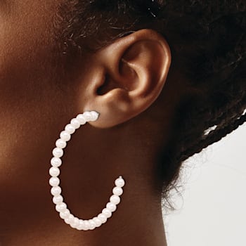 Rhodium Over Sterling Silver 4-5mm Round Freshwater Cultured Pearl Post
C-Hoop Earrings