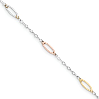 14k Tri-color Gold Oval Link Bracelet