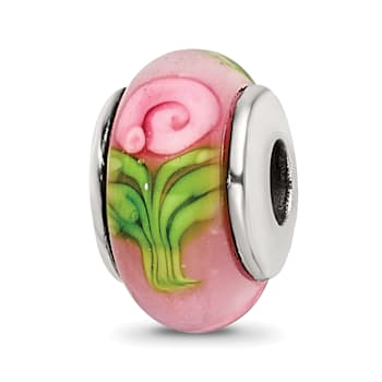 Sterling Silver Kids Pink Hand-blown Glass Bead