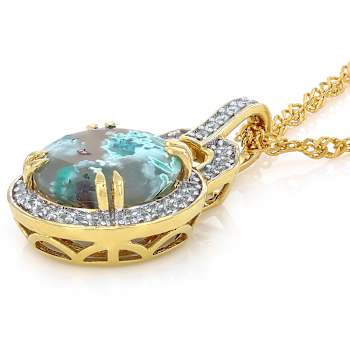 Blue Chalcedony And White Zircon Pendant Necklace In 18K Gold Over
Sterling Silver 3.67ctw